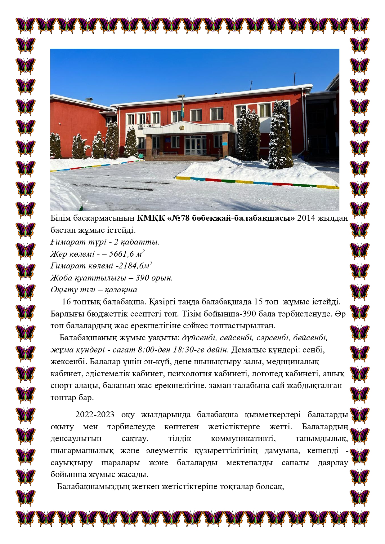 Балабақшаның тарихы, ашылуы